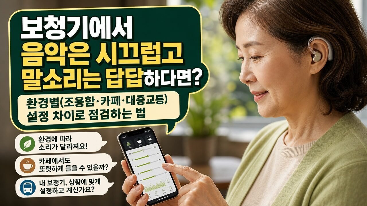 보청기에서 음악은 시끄럽고 말소리는 답답하다면? 환경별(조용함·카페·대중교통) 설정 차이로 점검하는 법