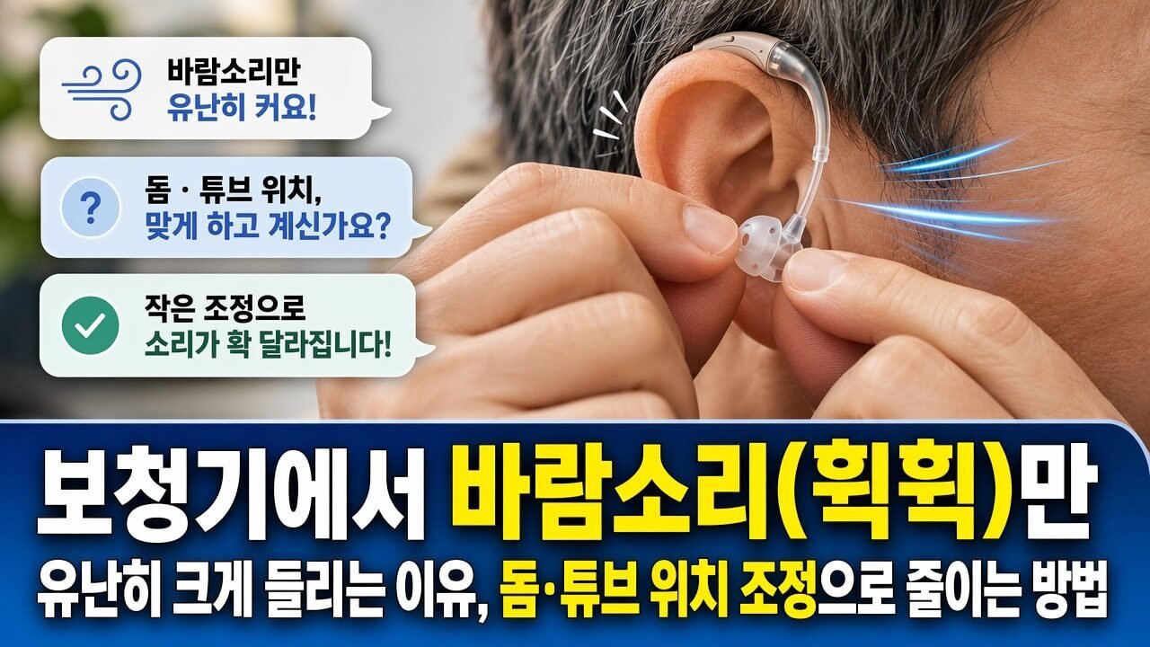 보청기에서 바람소리(휙휙)만 유난히 크게 들리는 이유, 돔·튜브 위치 조정으로 줄이는 방법